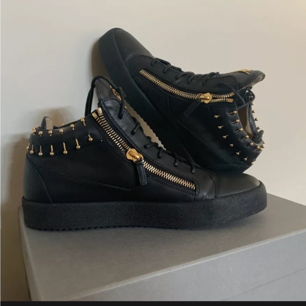 giuseppe zanotti Black Studded High Top Sneaker Size 45 Black/Gold Men’s